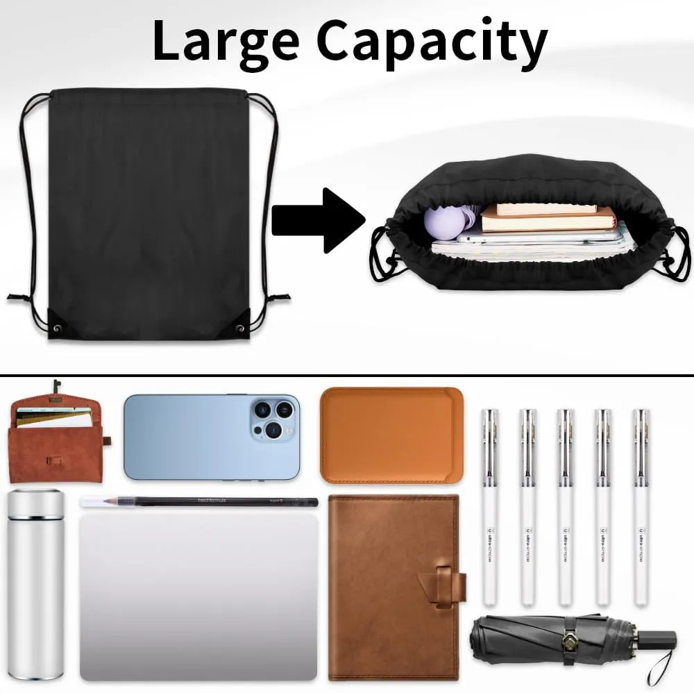 10 PCS Drawstring Backpack Bulk Drawstring Bags Waterproof Cinch Bag DIY Drawstring Bag Draw String Back Bag Cinch Sack Nylon String Backpack for Men and Women Sports Gym Travel Swimming, Black