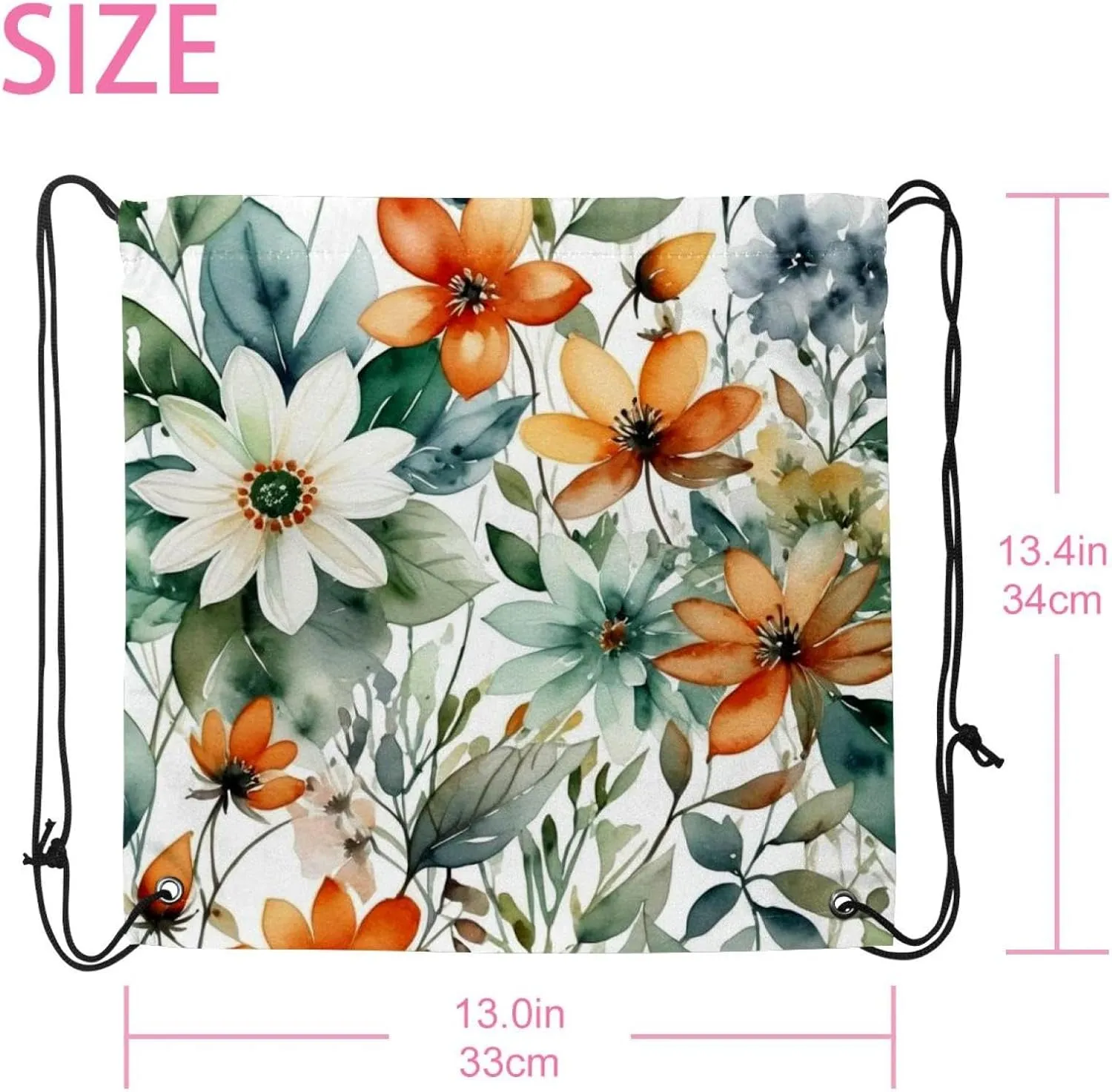 2 Pcs Flowers and Green Leaves Drawstring Backpack String Bag Sports Sack pack Gym Sack Side Pocket for Men Women