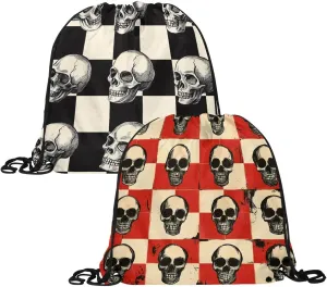 2 Pcs Halloween Skeleton Skull 1 Drawstring Backpack Sports Gym Sack pack String Bag for Women Men