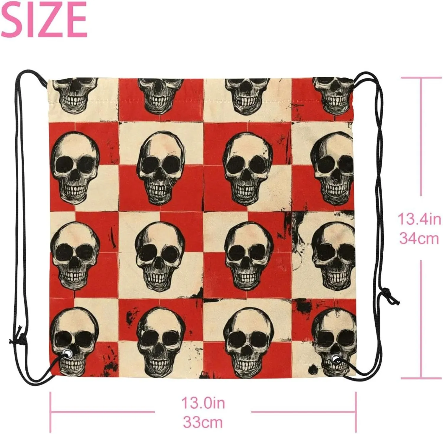 2 Pcs Halloween Skeleton Skull 1 Drawstring Backpack Sports Gym Sack pack String Bag for Women Men