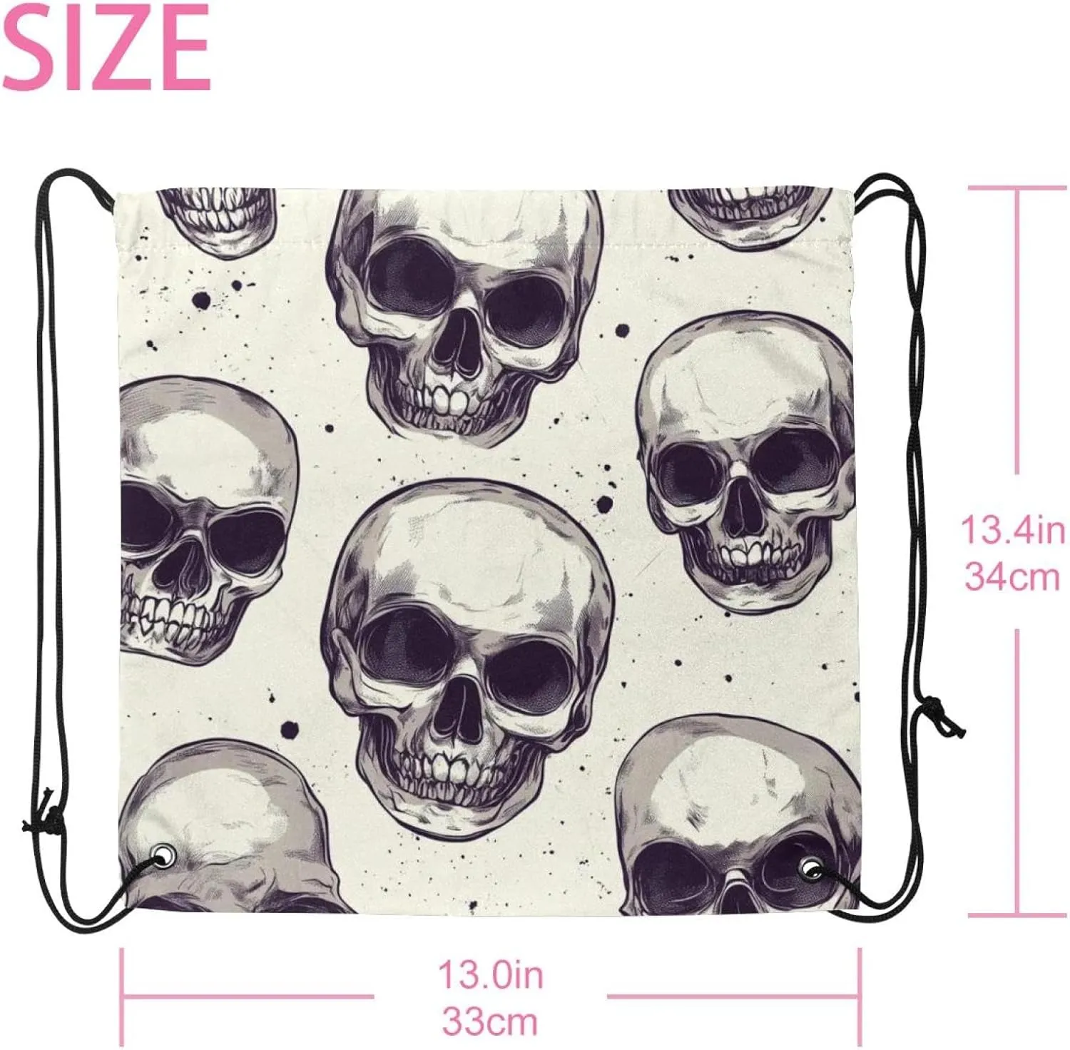 2 Pcs Halloween Skeleton Skull 5 Drawstring Backpack Sports Gym Sack pack String Bag for Women Men