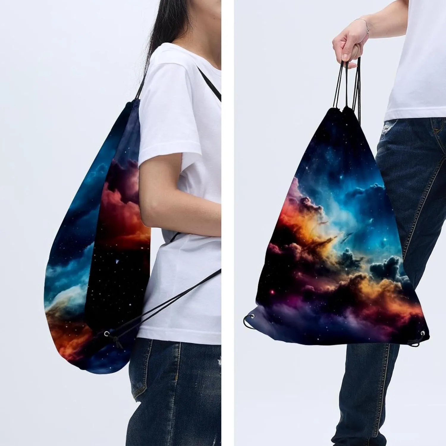 2 Pcs Stars Nebula Drawstring Backpack Drawstring Gym Bag Draw String Bag for Sports, Gym, Travel, Swimming, Beach