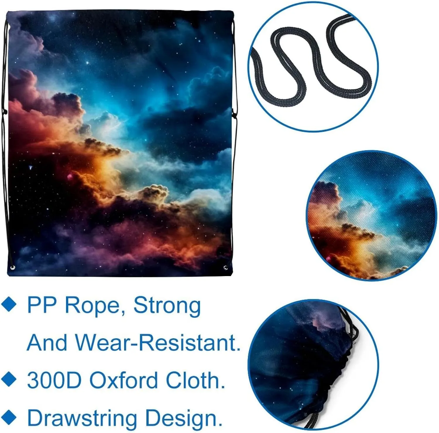 2 Pcs Stars Nebula Drawstring Backpack Drawstring Gym Bag Draw String Bag for Sports, Gym, Travel, Swimming, Beach