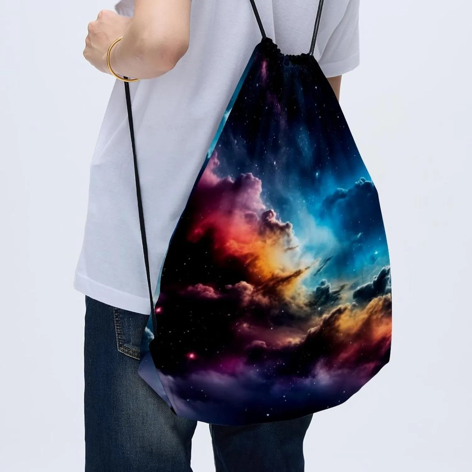 2 Pcs Stars Nebula Drawstring Backpack Drawstring Gym Bag Draw String Bag for Sports, Gym, Travel, Swimming, Beach
