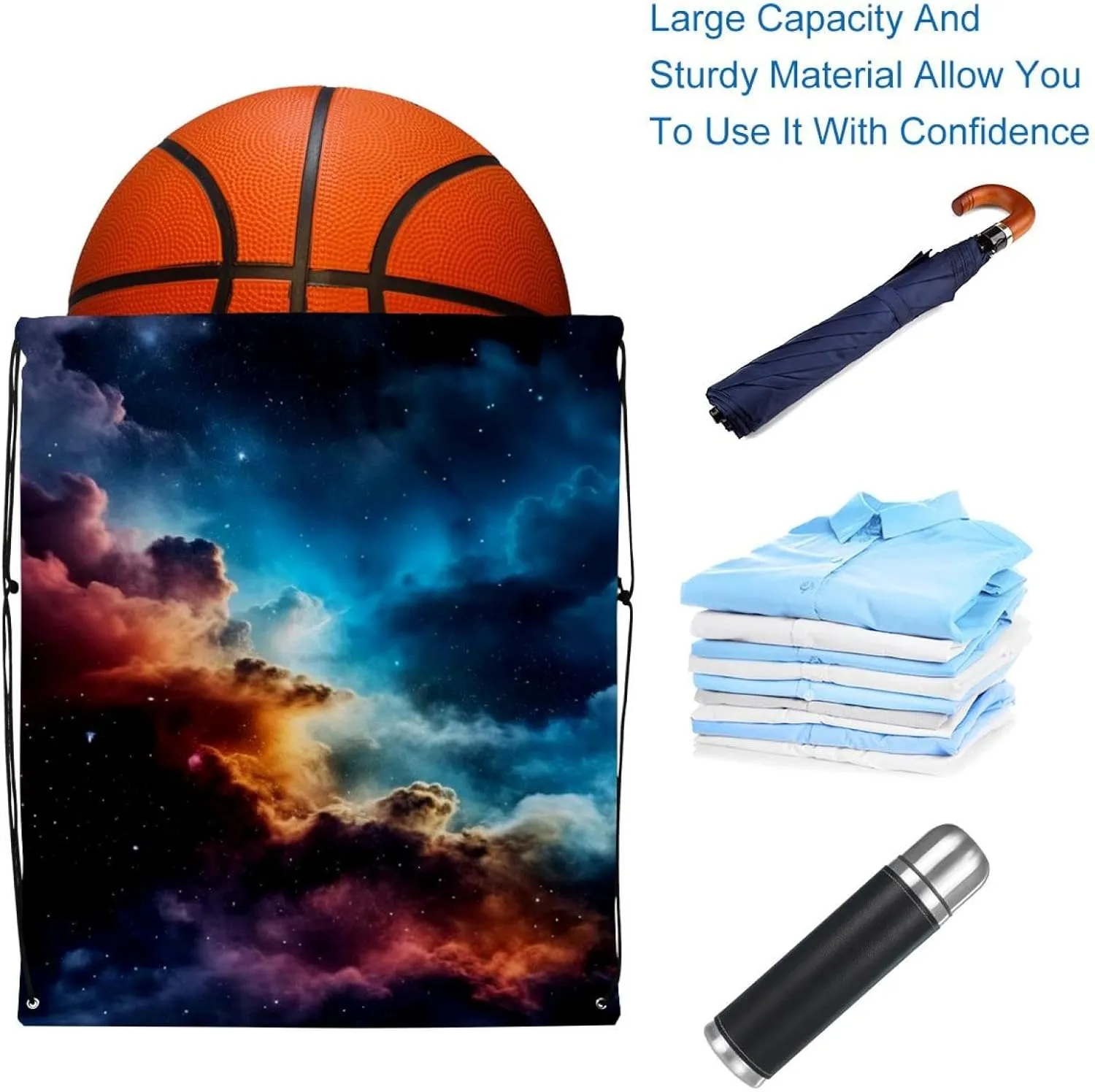 2 Pcs Stars Nebula Drawstring Backpack Drawstring Gym Bag Draw String Bag for Sports, Gym, Travel, Swimming, Beach