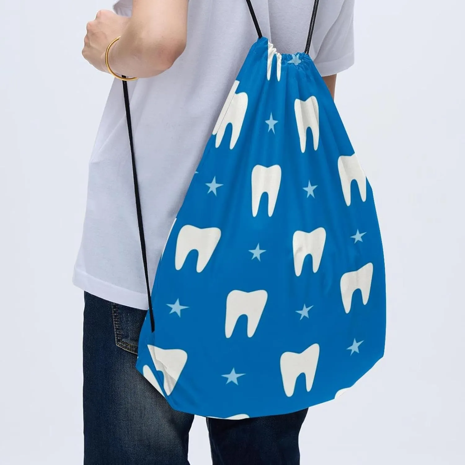 2 Pcs teeth in cartoon style Drawstring Backpack String Bag Sports Sack pack Gym Sack Side Pocket for Men Women