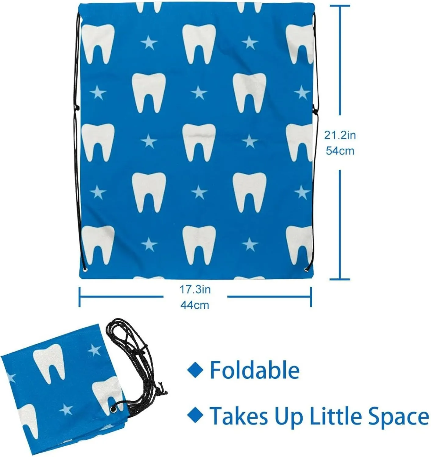 2 Pcs teeth in cartoon style Drawstring Backpack String Bag Sports Sack pack Gym Sack Side Pocket for Men Women