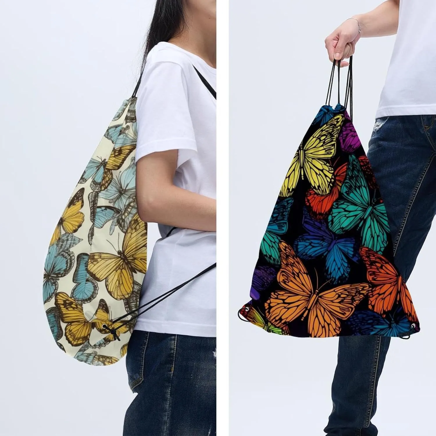 2 Pieces Drawstring Backpacks, Butterfly Draw String Back Bag Drawstring Bags for Sports, Gym, Travel, Swimming, Beach