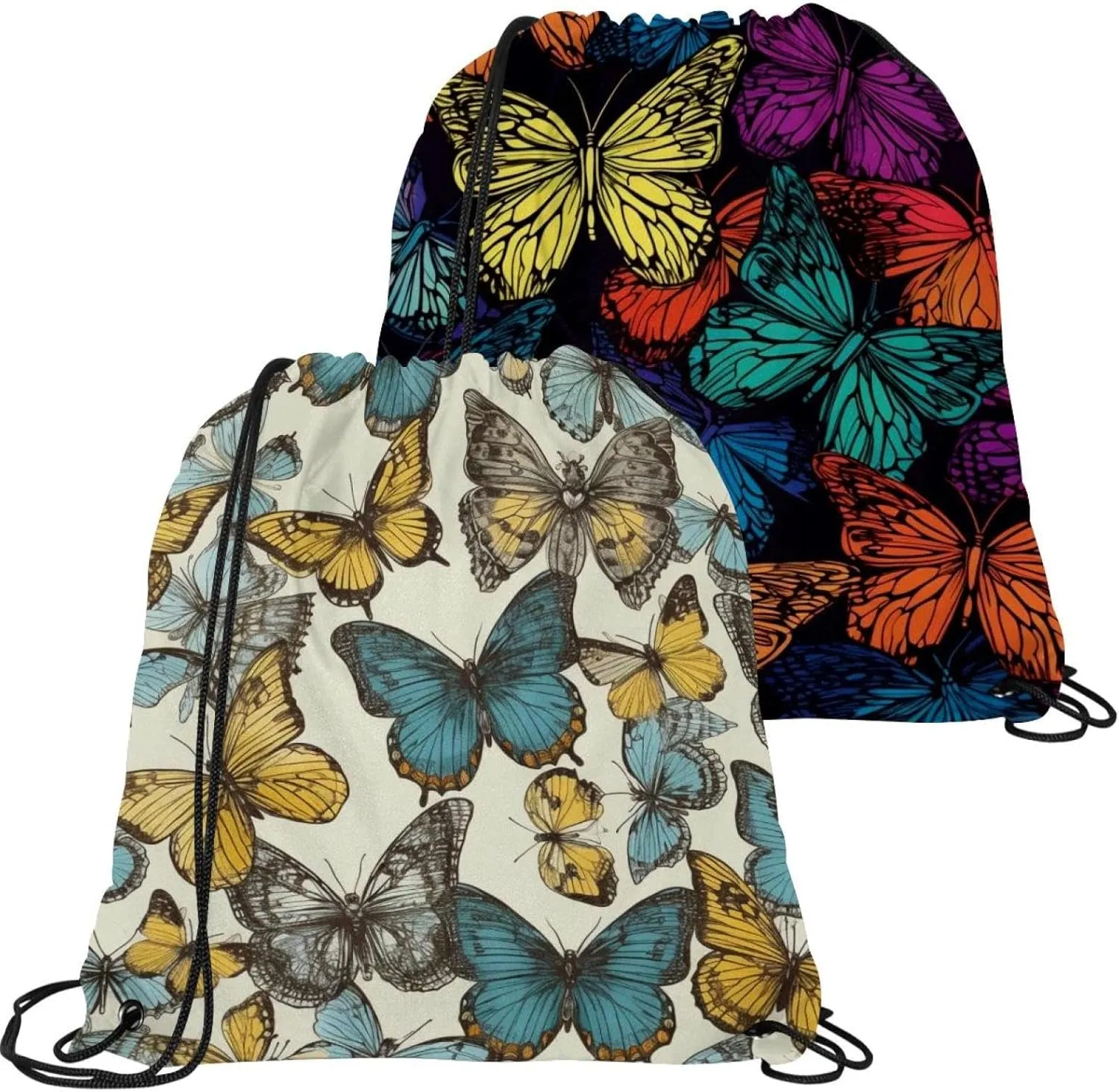 2 Pieces Drawstring Backpacks, Butterfly Draw String Back Bag Drawstring Bags for Sports, Gym, Travel, Swimming, Beach