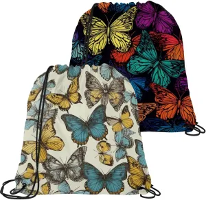 2 Pieces Drawstring Backpacks, Butterfly Draw String Back Bag Drawstring Bags for Sports, Gym, Travel, Swimming, Beach