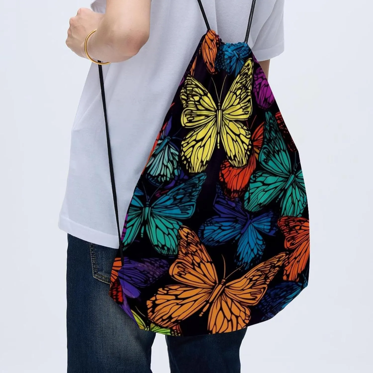 2 Pieces Drawstring Backpacks, Butterfly Draw String Back Bag Drawstring Bags for Sports, Gym, Travel, Swimming, Beach