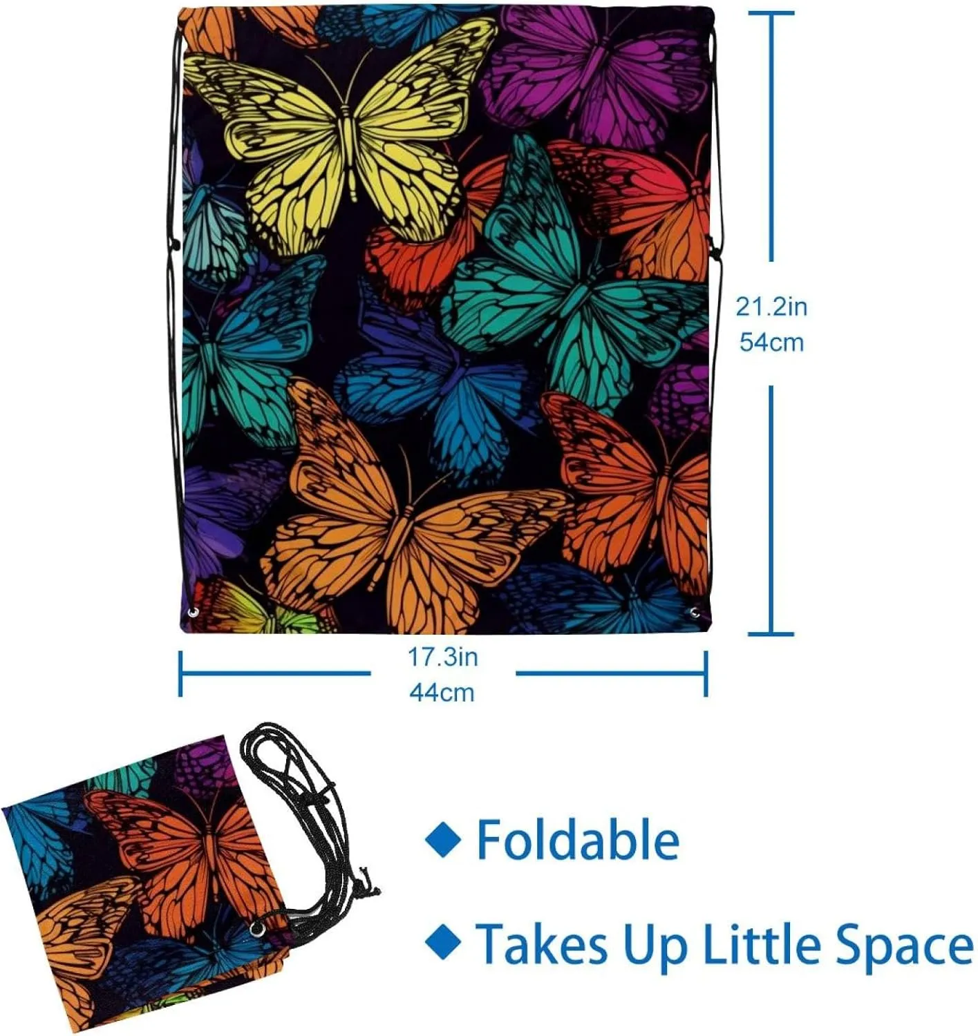 2 Pieces Drawstring Backpacks, Butterfly Draw String Back Bag Drawstring Bags for Sports, Gym, Travel, Swimming, Beach