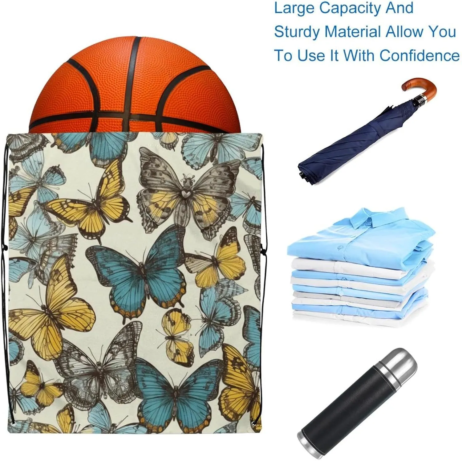 2 Pieces Drawstring Backpacks, Butterfly Draw String Back Bag Drawstring Bags for Sports, Gym, Travel, Swimming, Beach