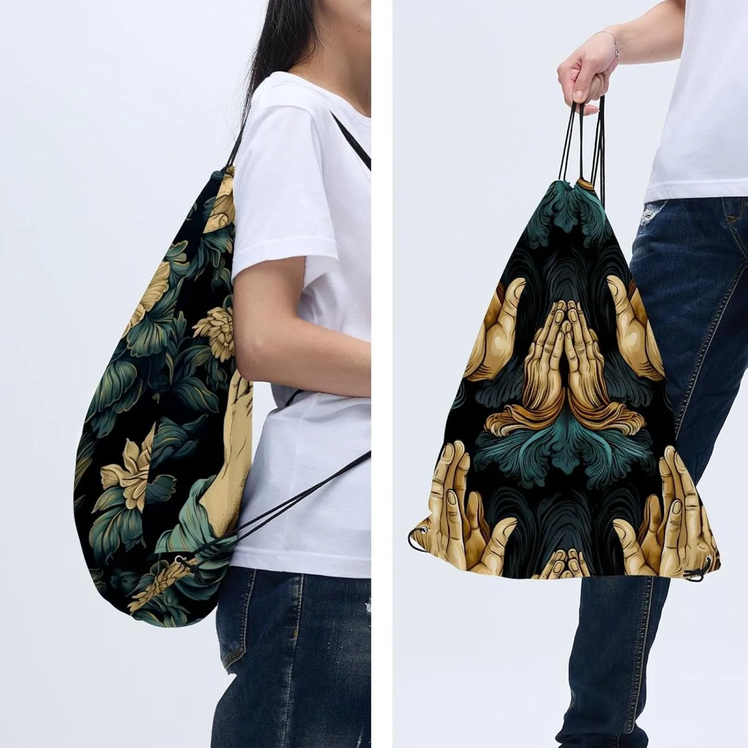 2 Pieces Drawstring Backpacks, Praying hands Draw String Back Bag Drawstring Bags for Sports, Gym, Travel, Swimming, Beach