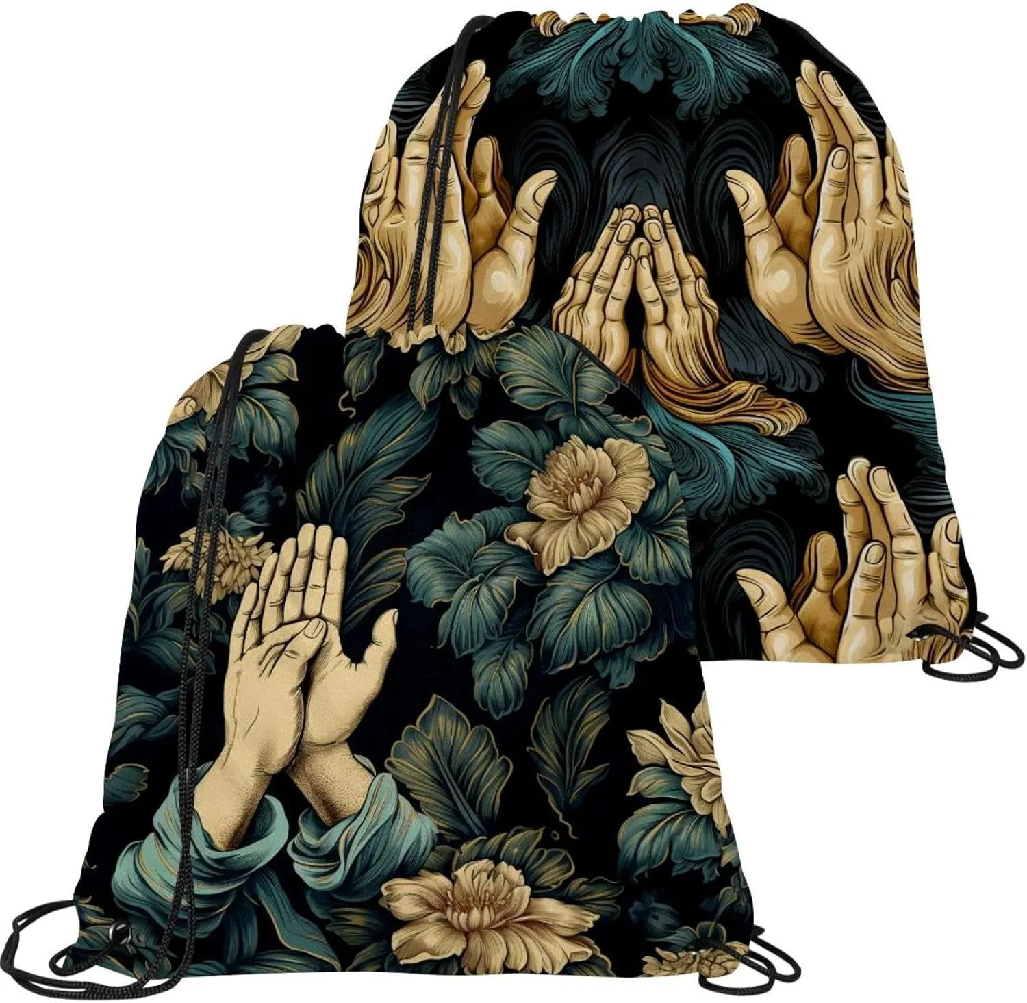 2 Pieces Drawstring Backpacks, Praying hands Draw String Back Bag Drawstring Bags for Sports, Gym, Travel, Swimming, Beach