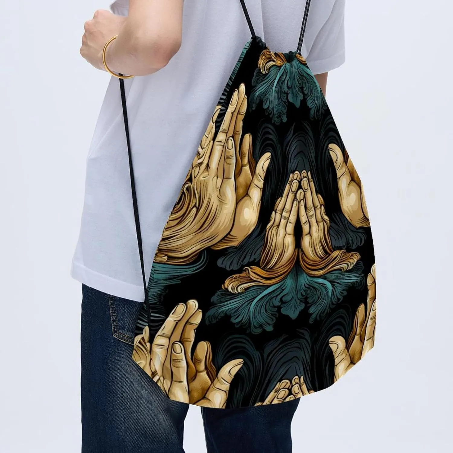 2 Pieces Drawstring Backpacks, Praying hands Draw String Back Bag Drawstring Bags for Sports, Gym, Travel, Swimming, Beach