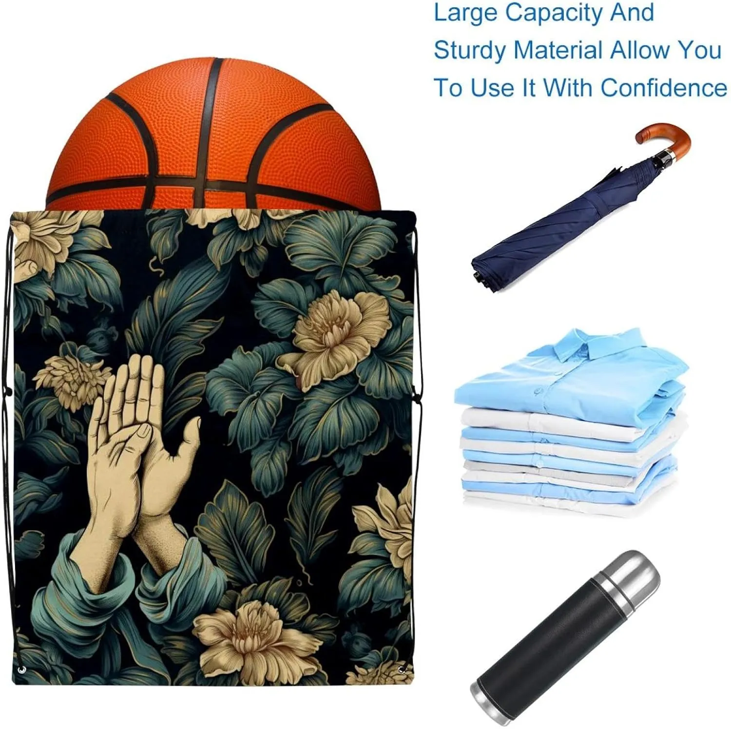 2 Pieces Drawstring Backpacks, Praying hands Draw String Back Bag Drawstring Bags for Sports, Gym, Travel, Swimming, Beach