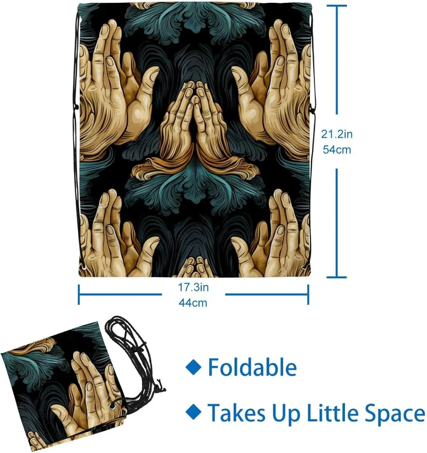 2 Pieces Drawstring Backpacks, Praying hands Draw String Back Bag Drawstring Bags for Sports, Gym, Travel, Swimming, Beach