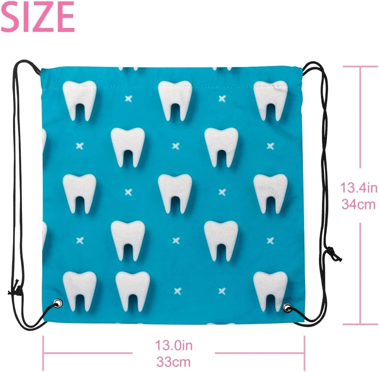 2PCS Cute Teeth on Blue Background - for kid Dental Design Drawstring Bags Drawstring Gym Bag