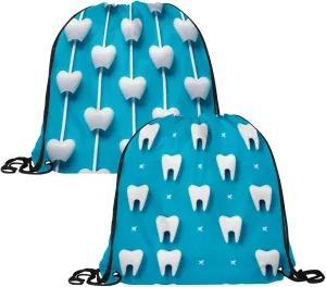2PCS Cute Teeth on Blue Background - for kid Dental Design Drawstring Bags Drawstring Gym Bag