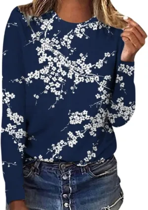 Akivide Women's Oversized Flower Graphic Crewneck Sweatshirt Fall Winter Casual Loose Floral Printed Long Sleeve Sweatshirts