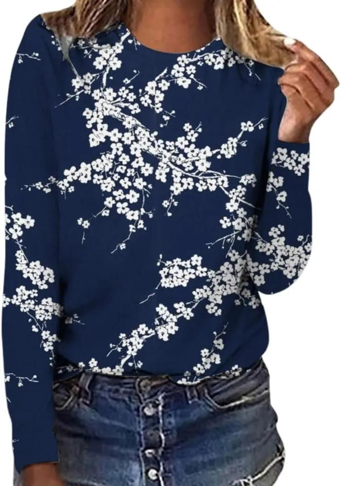 Akivide Women's Oversized Flower Graphic Crewneck Sweatshirt Fall Winter Casual Loose Floral Printed Long Sleeve Sweatshirts