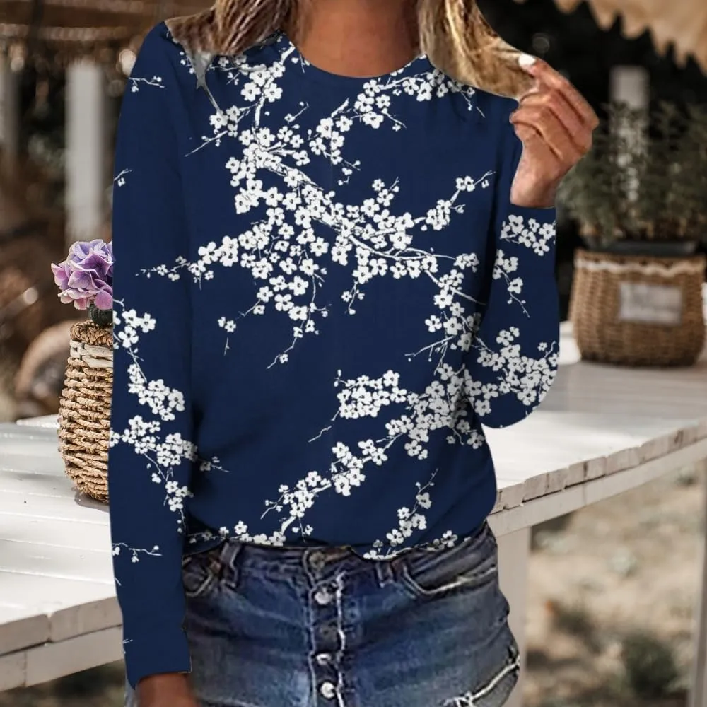 Akivide Women's Oversized Flower Graphic Crewneck Sweatshirt Fall Winter Casual Loose Floral Printed Long Sleeve Sweatshirts