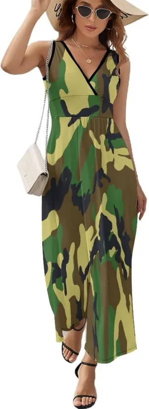 AMRANDOM Women's Summer Casual Wrap Tunic Dress Sleeveless Flowy Long Dress