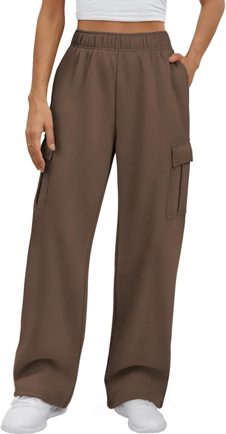 ATHMILE Womens Cargo Sweatpants Casual Baggy Fleece High Waisted Joggers Pants