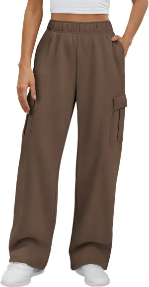 ATHMILE Womens Cargo Sweatpants Casual Baggy Fleece High Waisted Joggers Pants