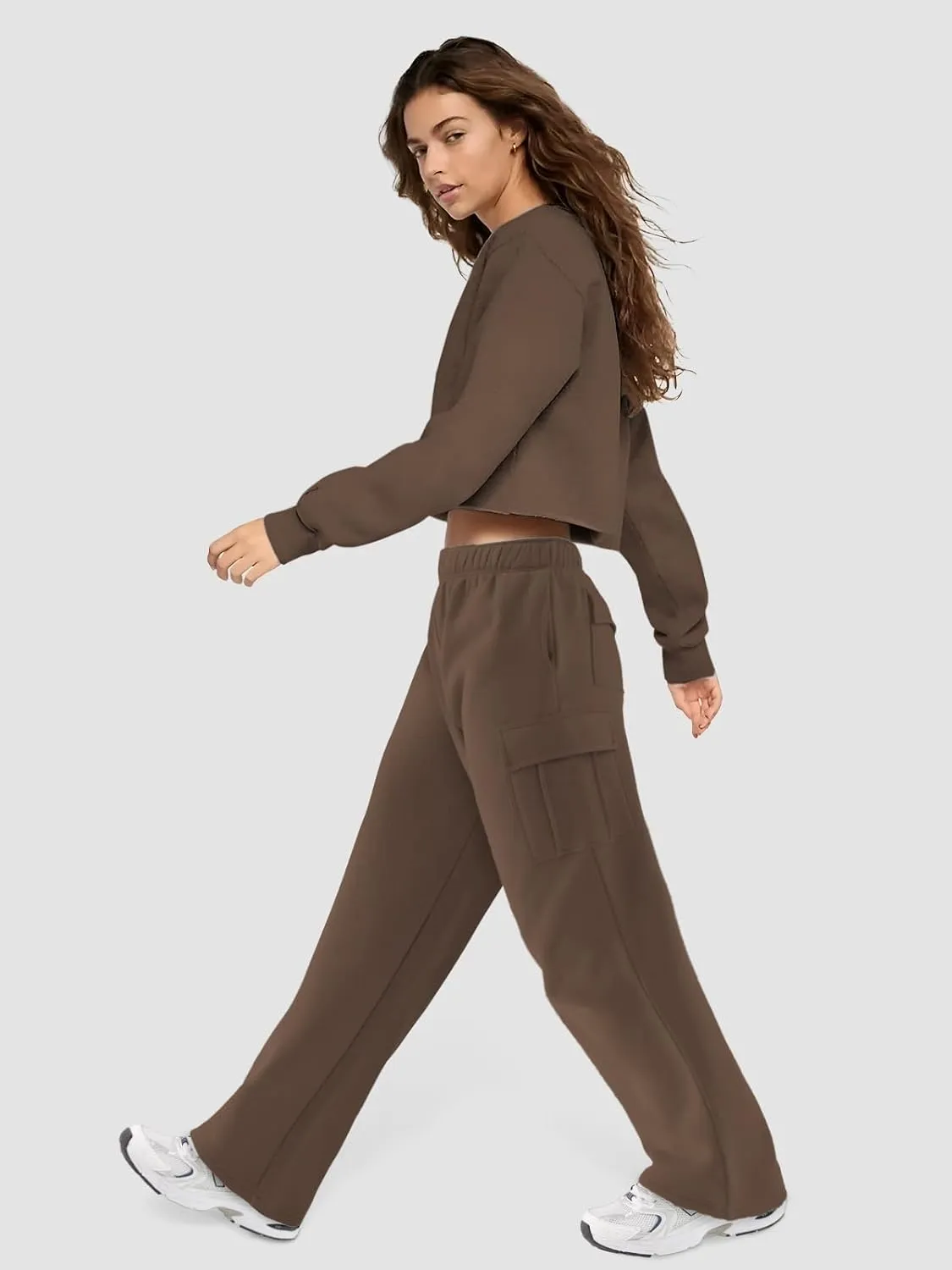ATHMILE Womens Cargo Sweatpants Casual Baggy Fleece High Waisted Joggers Pants