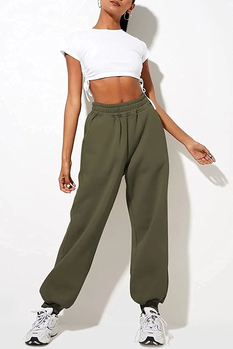 Autumn Active Athletic Sweatpants for Women Fleece Lined High Waisted Joggers Pant with Pockets