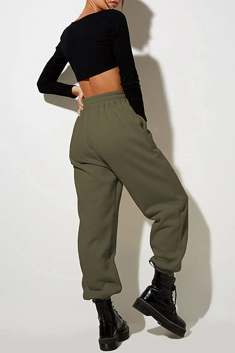 Autumn Active Athletic Sweatpants for Women Fleece Lined High Waisted Joggers Pant with Pockets