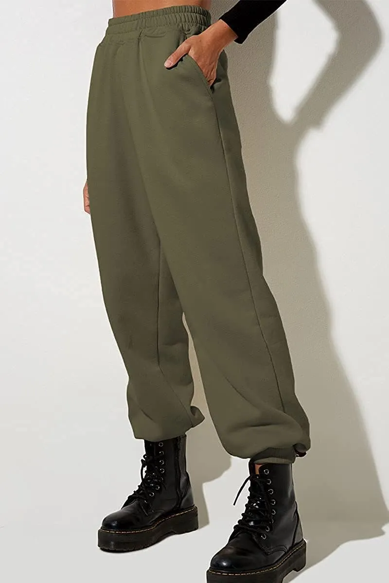 Autumn Active Athletic Sweatpants for Women Fleece Lined High Waisted Joggers Pant with Pockets