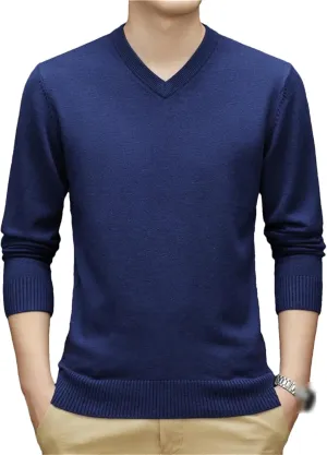 Autumn Winter Men's V-Neck Thick Sweaters Man Business Solid Color Warm Knit Pullover Male Solid Color Jumpers