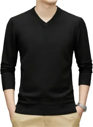 Autumn Winter Men's V-Neck Thick Sweaters Man Business Solid Color Warm Knit Pullover Male Solid Color Jumpers