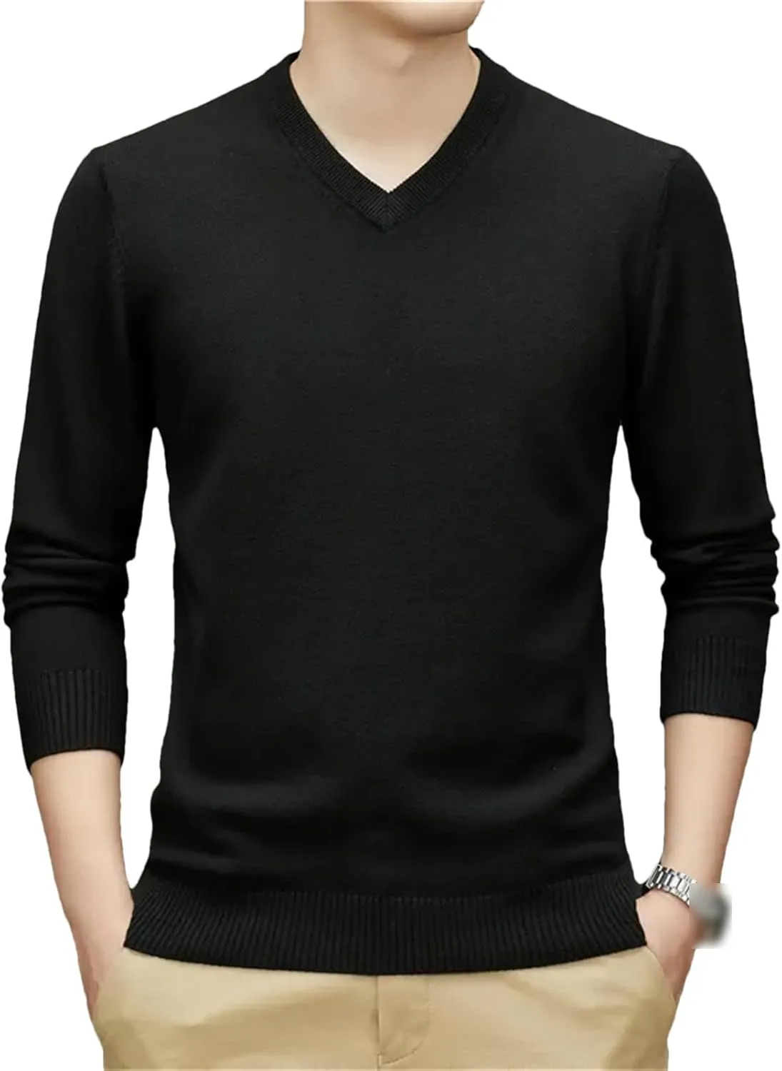 Autumn Winter Men's V-Neck Thick Sweaters Man Business Solid Color Warm Knit Pullover Male Solid Color Jumpers