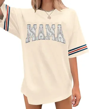 Baseball Shirt Women Oversized Baseball Mom Tshirts Game Day Short Sleeve Casual Loose Graphic Tees Tops