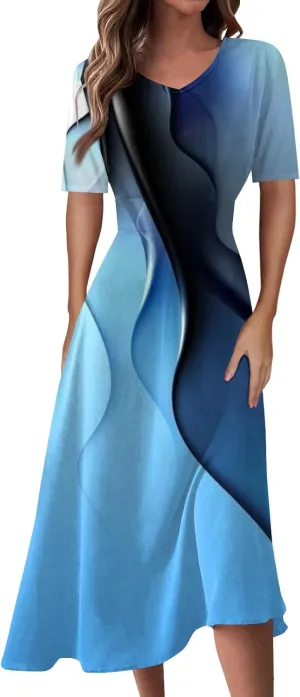 Beach Dresses for Women,2024 Summer Elegant Bodycon V Neck Short Sleeve Maxi Dress,Flowy Pleated Vacation Boho Dress