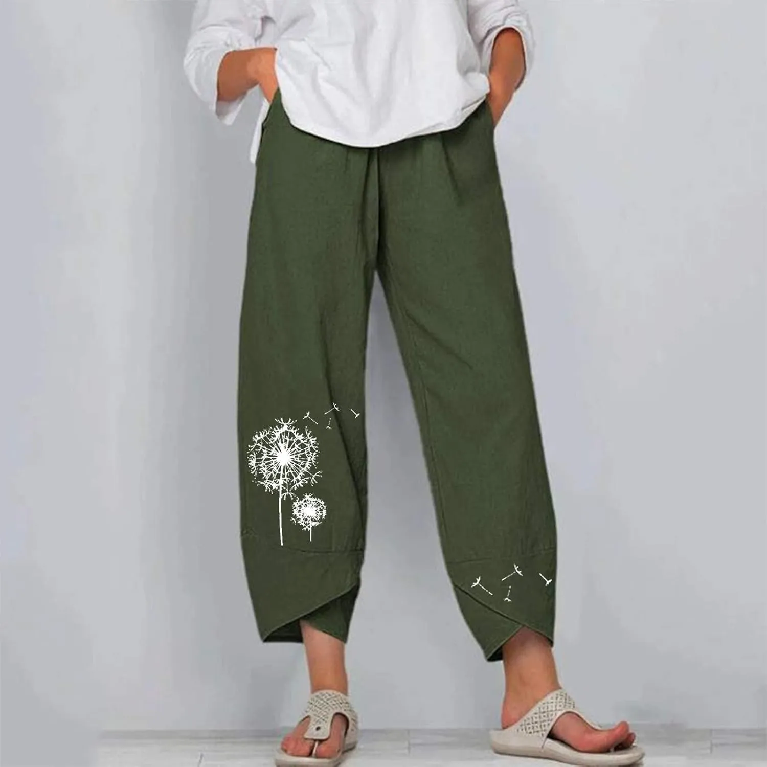 Bengbobar Linen Capri Pants for Women Wide Leg Sweatpants Casual Summer Capri Pants Comfy Baggy Trousers Palazzo Lounge
