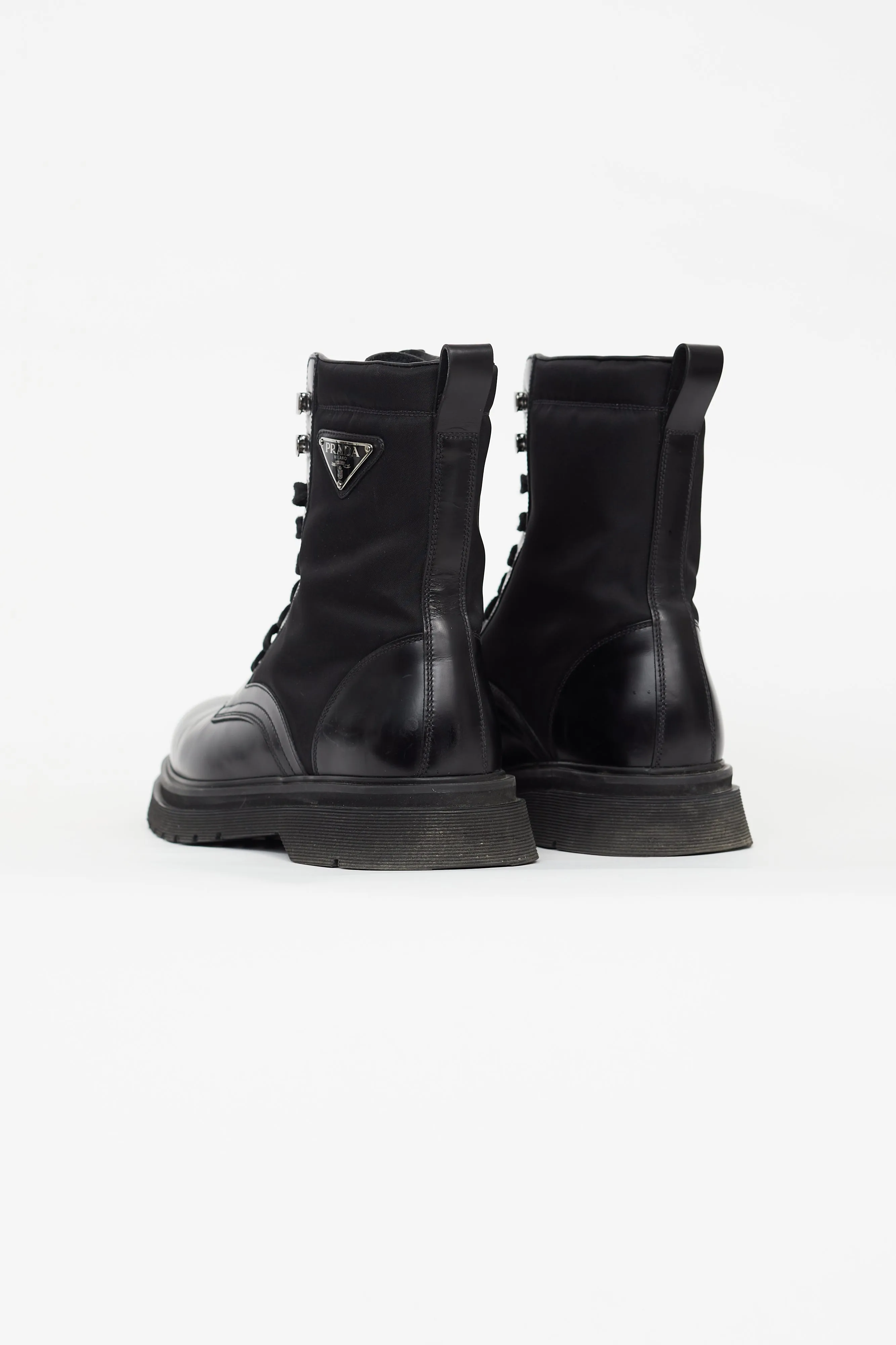 Black Brushed Rois Leather & Nylon Combat Boot