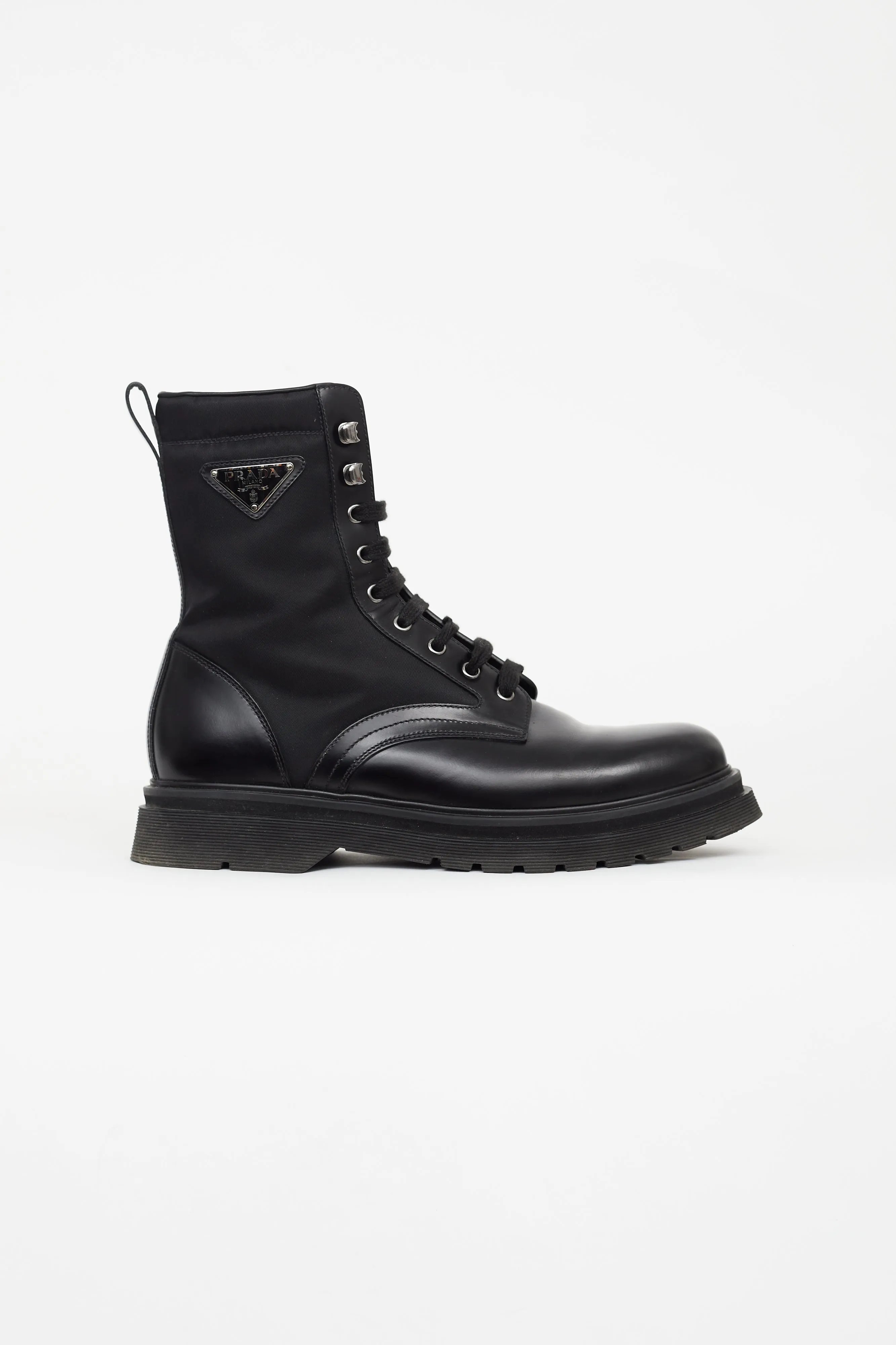 Black Brushed Rois Leather & Nylon Combat Boot