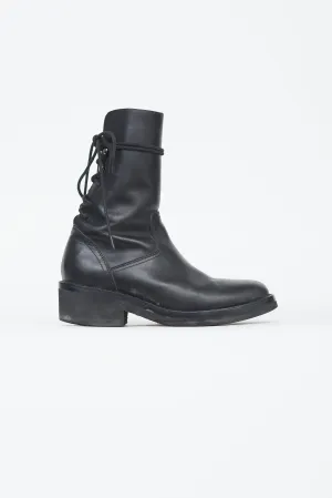 Black Leather Back Lace-Up Boot