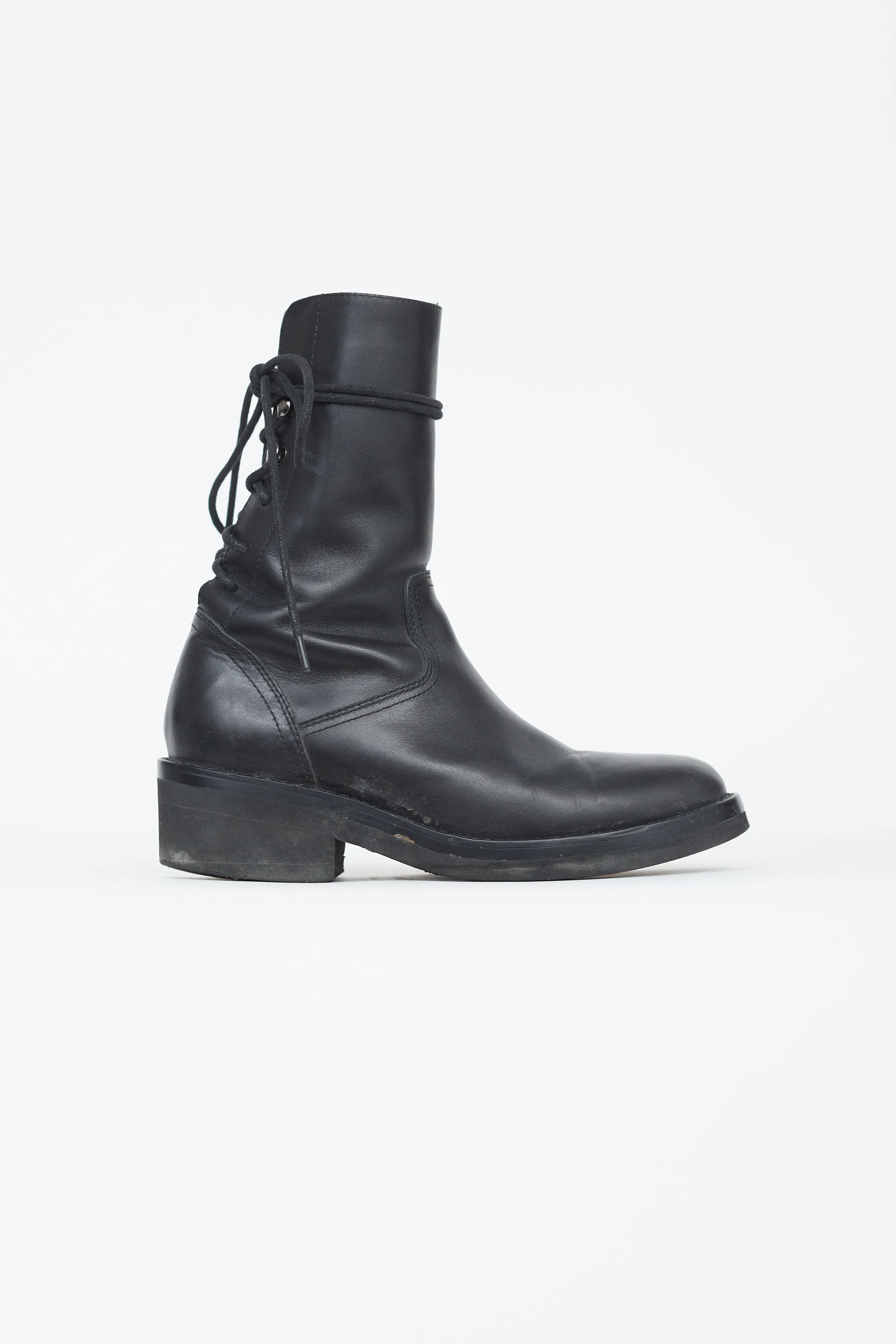 Black Leather Back Lace-Up Boot