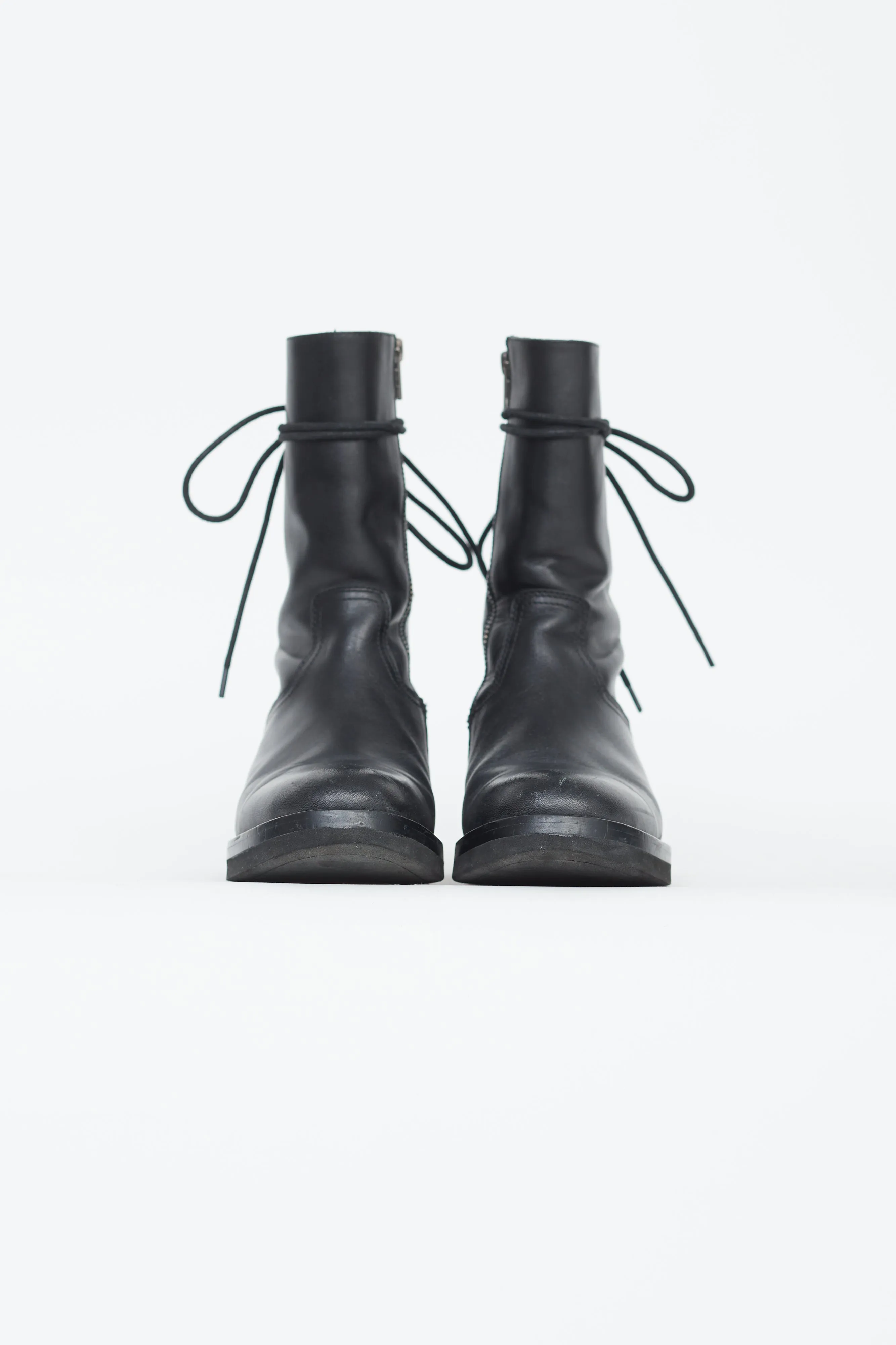 Black Leather Back Lace-Up Boot