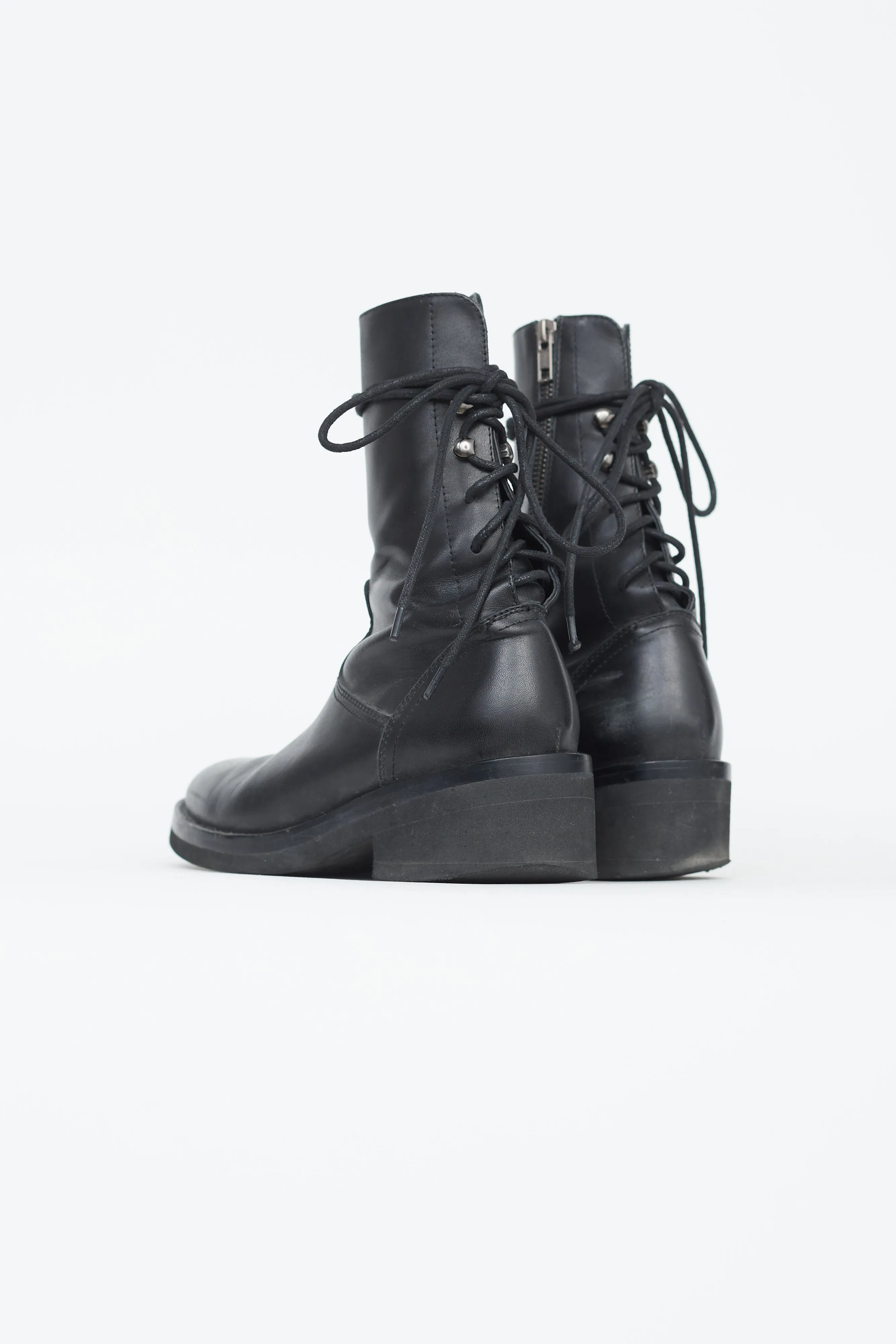 Black Leather Back Lace-Up Boot