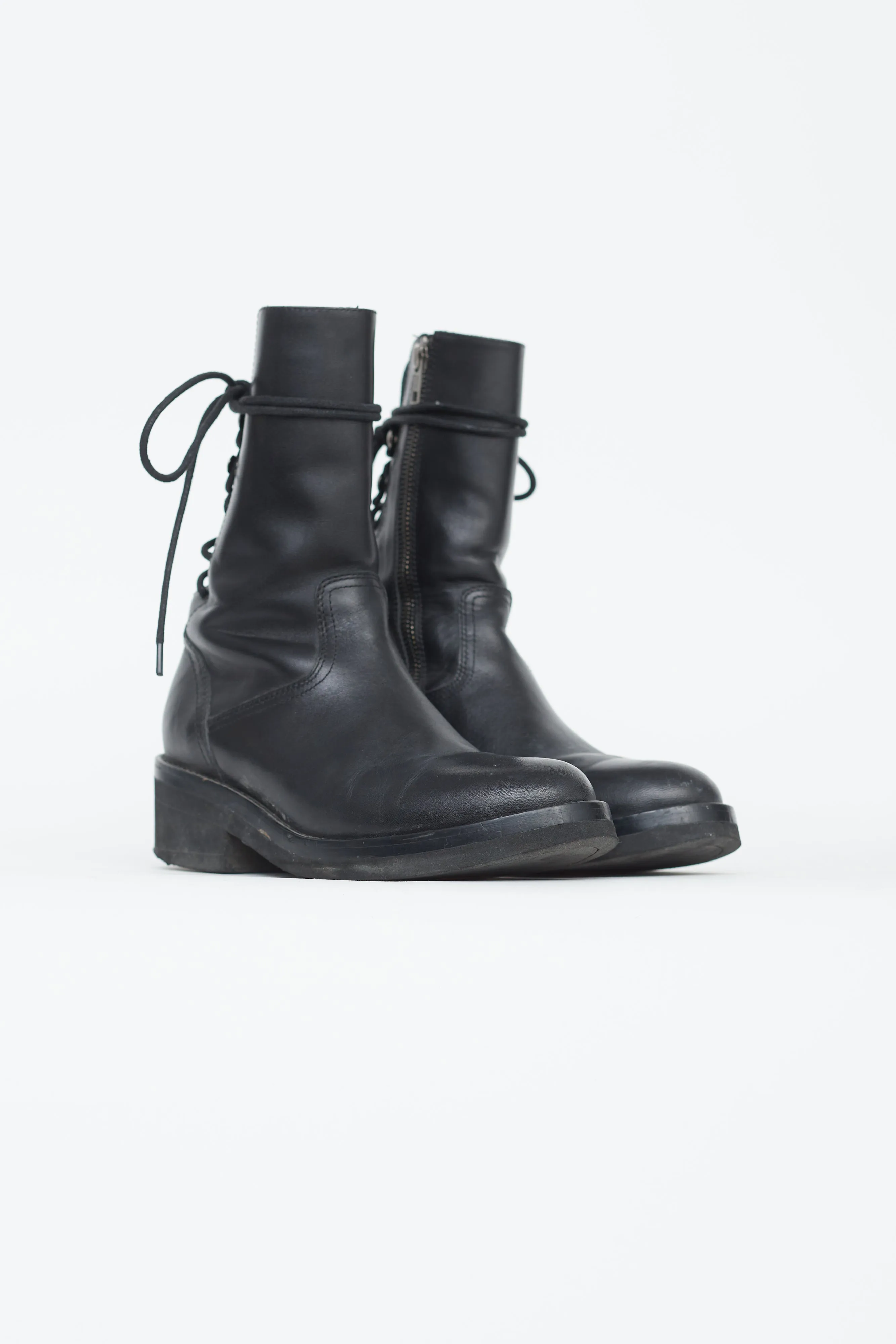 Black Leather Back Lace-Up Boot
