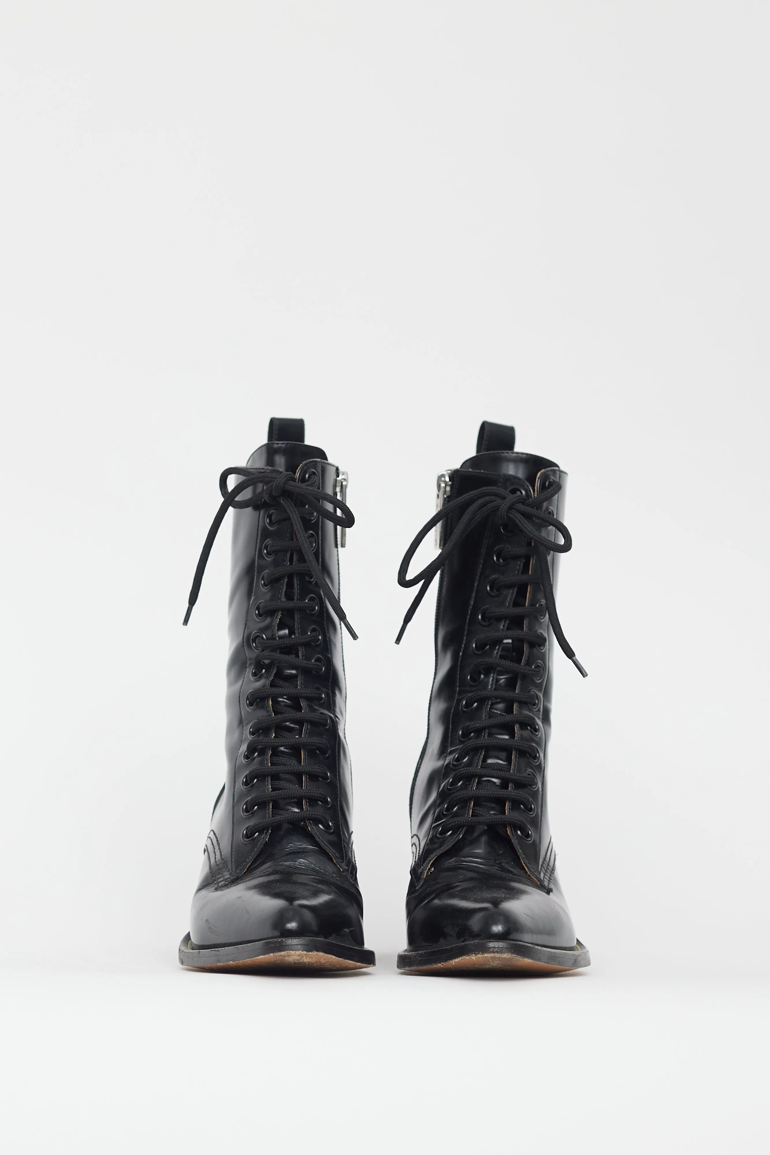 Black Leather Heeled Combat Boot
