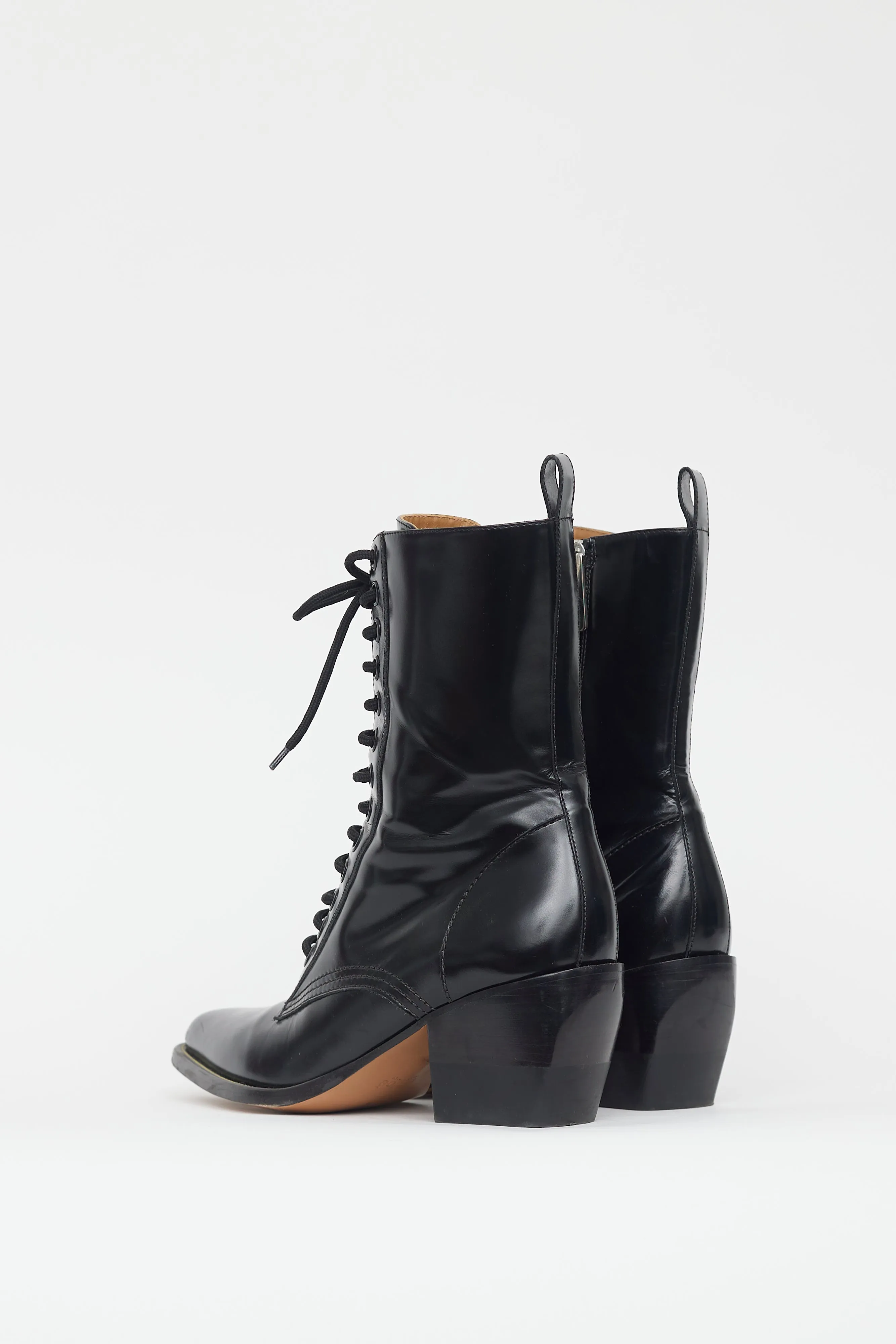 Black Leather Heeled Combat Boot