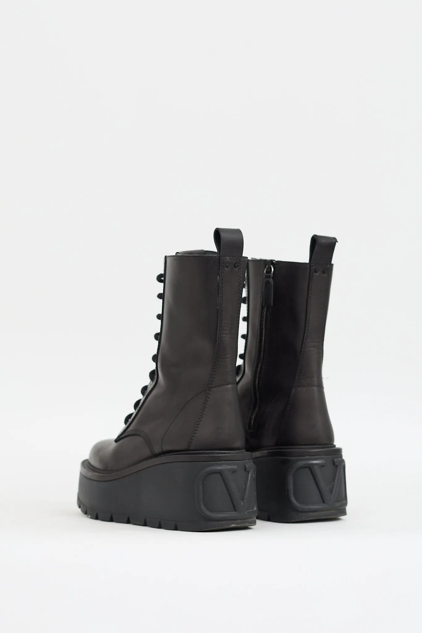 Black Leather VLOGO Uniqueform Platform Combat Boot